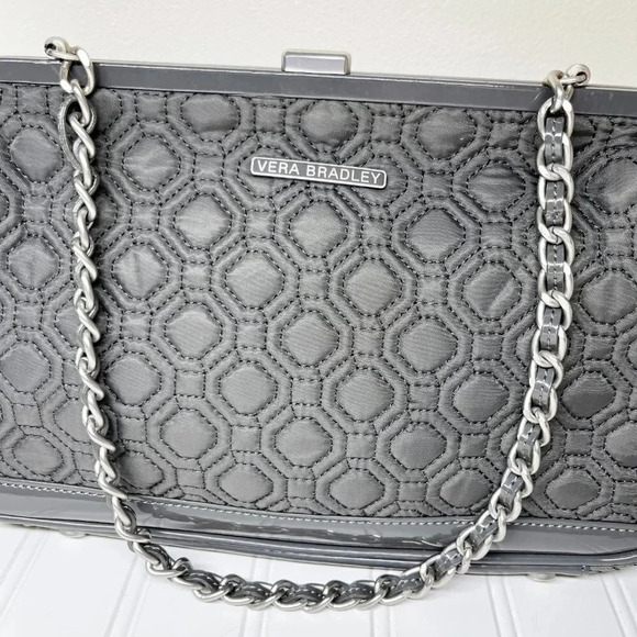 Vera Bradley Gray Quilted Handbag Purse with Chain Strap Manmade Materials - Picture 3 of 10